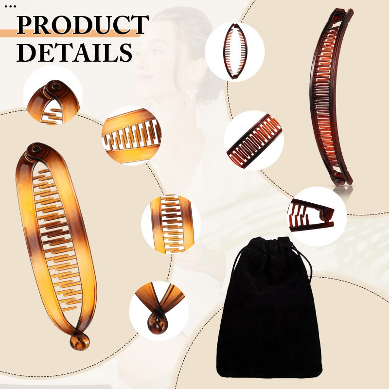 Chuangdi 12 Pcs Banana Clips Hair Clips for Women Classic Clincher Double Combs Large Fishtail Hair Banana Ponytail Holder, 4 Styles(Tortoiseshell Color, White, Clear, Black) - Image 2