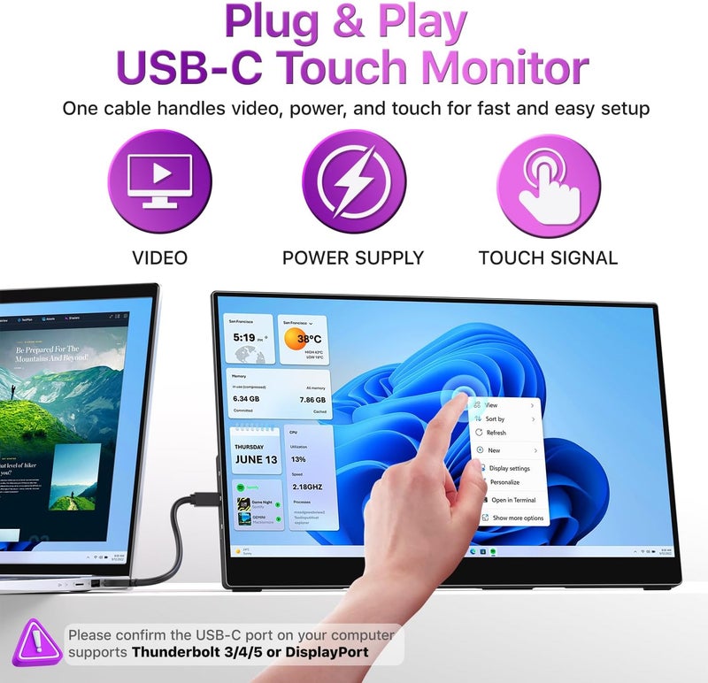 cocopar Portable Monitor Touchscreen 15.6 Inch 1080P FHD 90% sRGB Travel Monitor with Speaker HDMI USB-C Second Screen for Laptop MacBook Surface PC Xbox PS4/5, VESA Mountable, with Touchscreen - Image 4