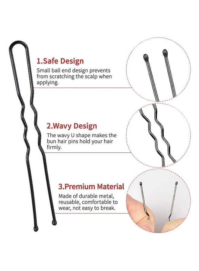 وسيكس دبابيس شعر على شكل حرف U، 200 قطعة، 2.4 بوصة، دبابيس شعر للكعك، دبابيس كعكة الشعر، دبابيس شعر كعكة مع صندوق تخزين للنساء والفتيات وتسريحات شعر الزفاف (أسود + بني) - Image 2