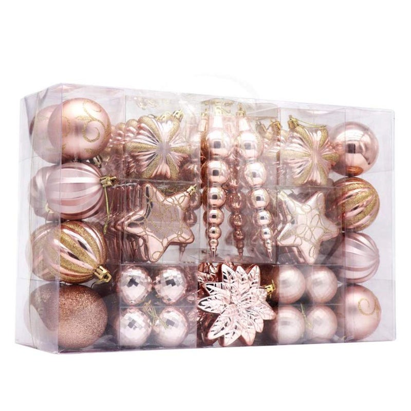 AUXO-FUN 73ct Assorted shatterproof Christmas Ornaments Luxury Collection Set in Reusable Hand-held Gift Package for Christmas Tree Decoration (Champagne) - Image 1
