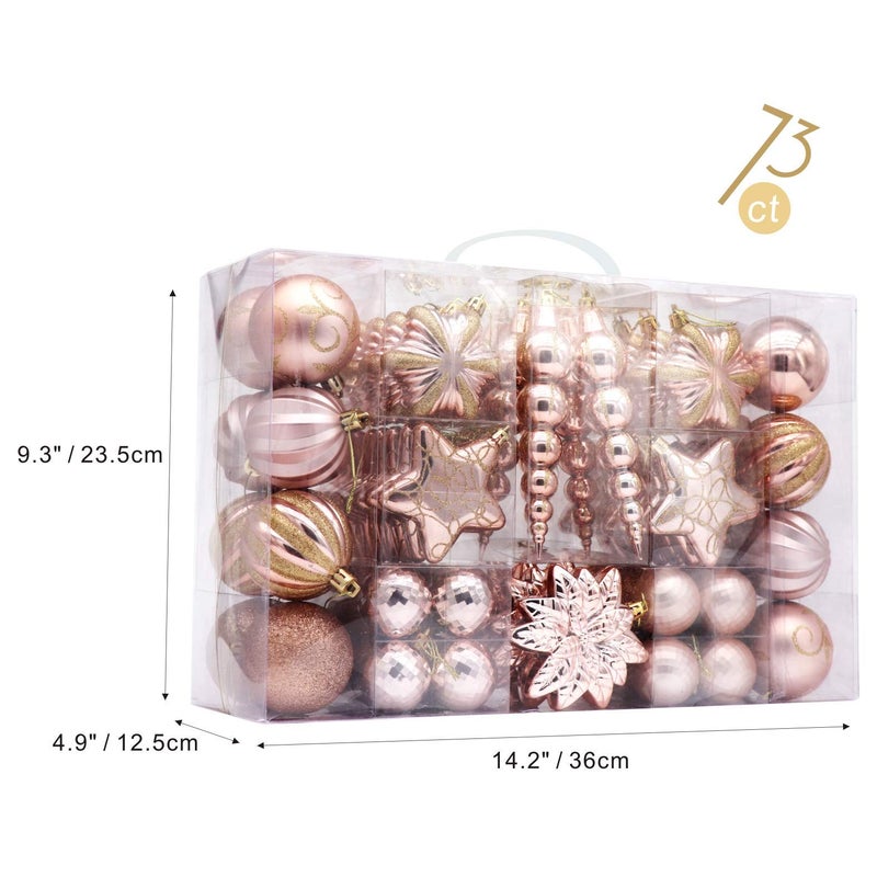 AUXO-FUN 73ct Assorted shatterproof Christmas Ornaments Luxury Collection Set in Reusable Hand-held Gift Package for Christmas Tree Decoration (Champagne) - Image 3