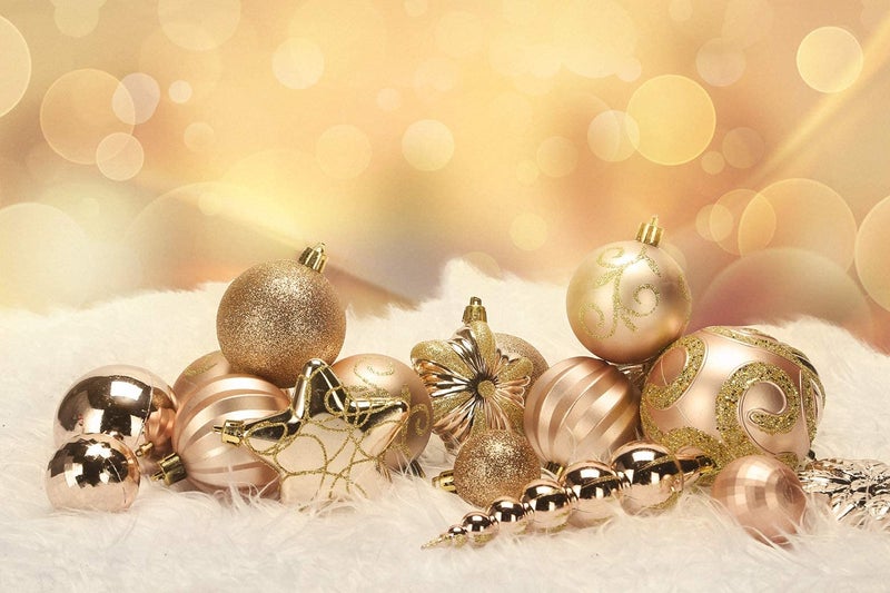 AUXO-FUN 73ct Assorted shatterproof Christmas Ornaments Luxury Collection Set in Reusable Hand-held Gift Package for Christmas Tree Decoration (Champagne) - Image 5