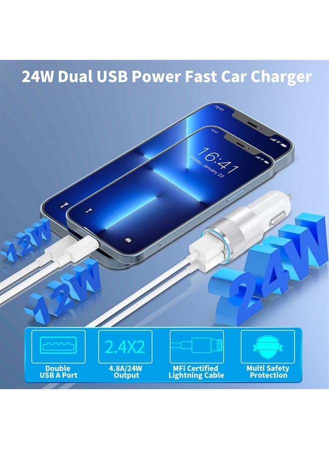 Braveridge [Apple MFi Certified] iPhone Fast Car Charger, Braveridge 4.8A Dual USB Power Rapid Car Charger Adapter with 2Pack Lightning Cable Quick Car Charging for iPhone 14 13 12 11 Pro/XS/XR/SE/X/iPad/AirPods - Image 2