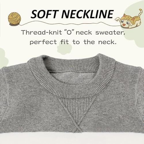 Peecabe Toddler Baby Cable Knit Sweater for Boys Long Sleeve Crewneck Striped Cotton Pullover Sweatshirt Fall Winter 1-5T (1T, Gray) - Image 3