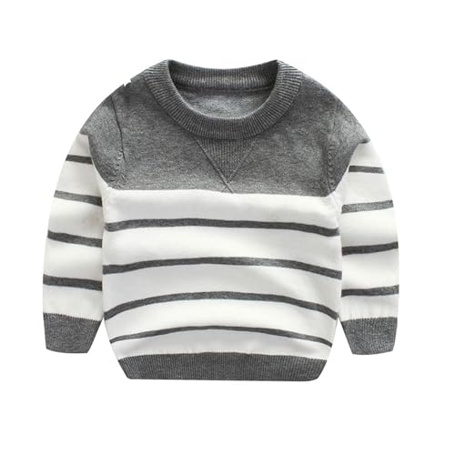 Peecabe Toddler Baby Cable Knit Sweater for Boys Long Sleeve Crewneck Striped Cotton Pullover Sweatshirt Fall Winter 1-5T (1T, Gray) - Image 1