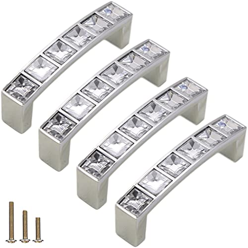ESreake 4 Pack U Shape Diamond Crystal Glass Rhinestone Cabinet Pulls Knobs HandlesModern Decorated Shiny Dresser Drawer Pulls Handles for Cupboard Wardrobe Dresser 25 Hole Centers 4 Pack - Image 1