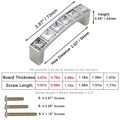 ESreake 4 Pack U Shape Diamond Crystal Glass Rhinestone Cabinet Pulls Knobs HandlesModern Decorated Shiny Dresser Drawer Pulls Handles for Cupboard Wardrobe Dresser 25 Hole Centers 4 Pack - Image 3