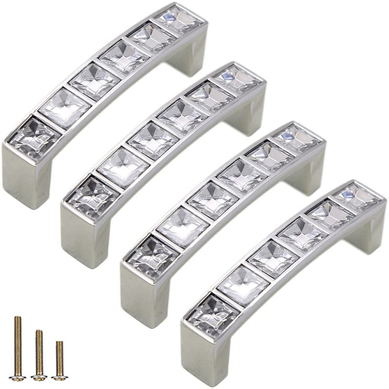ESreake 4 Pack U Shape Diamond Crystal Glass Rhinestone Cabinet Pulls Knobs HandlesModern Decorated Shiny Dresser Drawer Pulls Handles for Cupboard Wardrobe Dresser 25 Hole Centers 4 Pack - Image 2