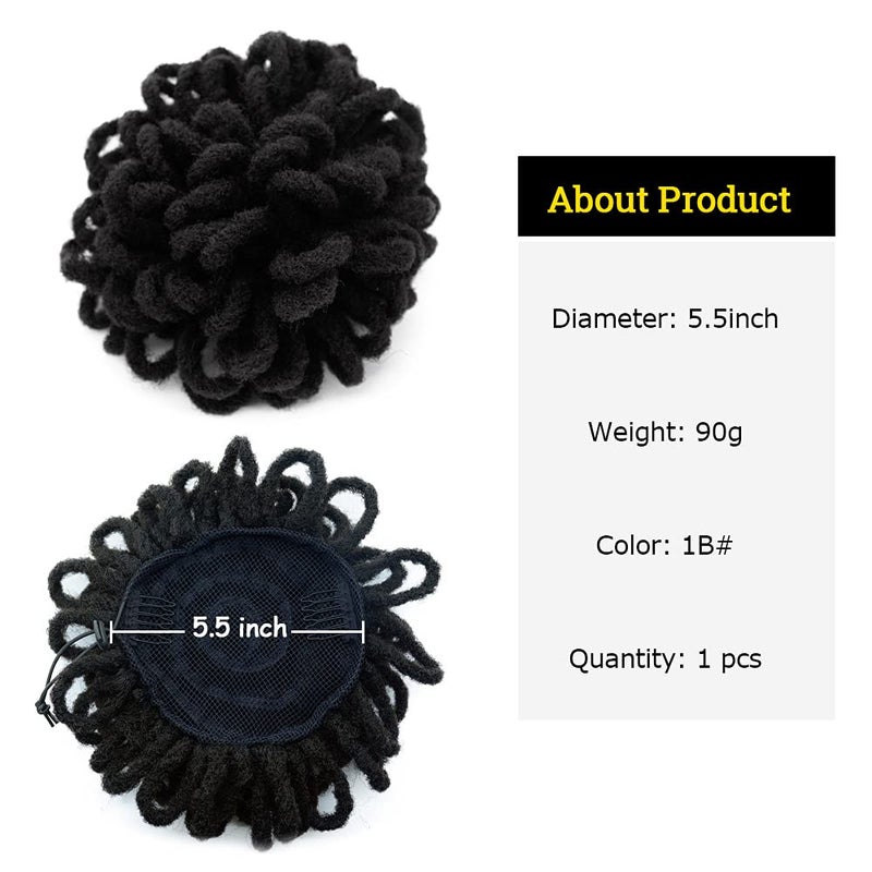 KGBFASS Loc Petal Bun Dreadlock Drawstring Ponytail Curly Faux Locs Braided Ponytail Clip in Chignon Scrunchies Hairpiece for Black Women (Black) - Image 2