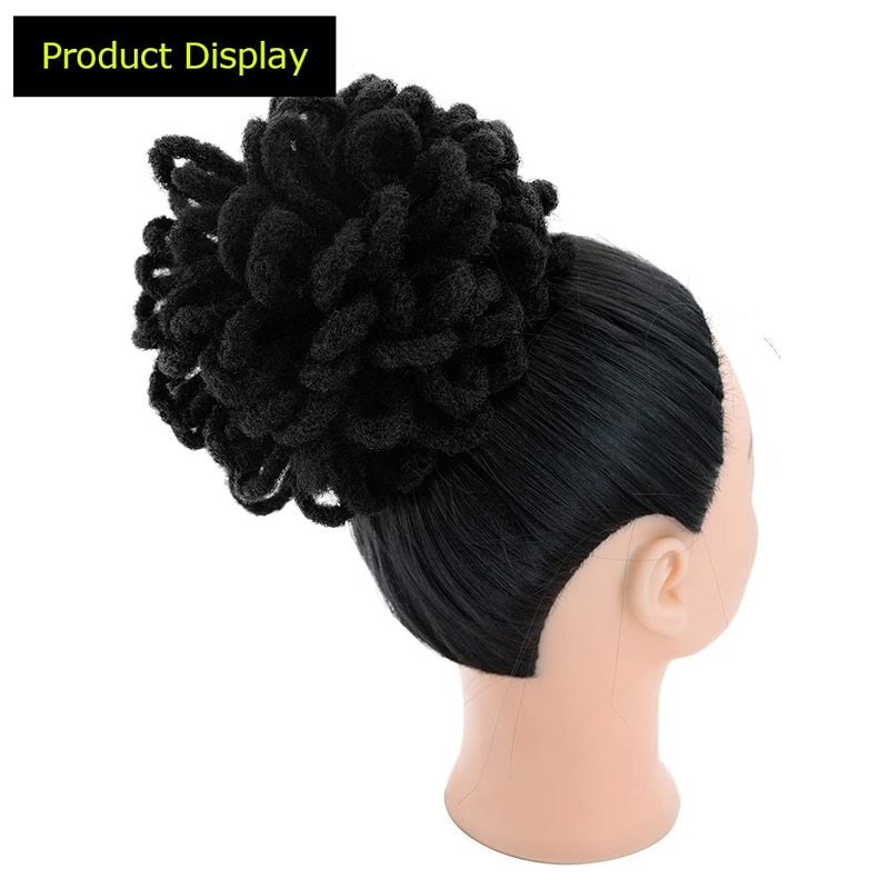 KGBFASS Loc Petal Bun Dreadlock Drawstring Ponytail Curly Faux Locs Braided Ponytail Clip in Chignon Scrunchies Hairpiece for Black Women (Black) - Image 3
