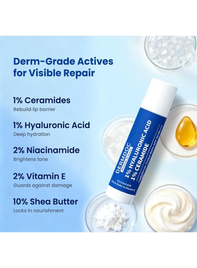 DermDoc 1% Hyaluronic Acid + 1% Ceramide Berry Tinted Lip Balm SPF 50 PA+++ 4 gm| Hydrates, Repairs & Protects Lips | UV Defense + 4 Hr Water Resistance | High Tint Coverage | Deep Moisturization | Sun Protection| Enriched with Shea Butter & Vitamin E - Image 3
