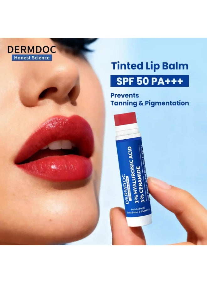 DermDoc 1% Hyaluronic Acid + 1% Ceramide Berry Tinted Lip Balm SPF 50 PA+++ 4 gm| Hydrates, Repairs & Protects Lips | UV Defense + 4 Hr Water Resistance | High Tint Coverage | Deep Moisturization | Sun Protection| Enriched with Shea Butter & Vitamin E - Image 4