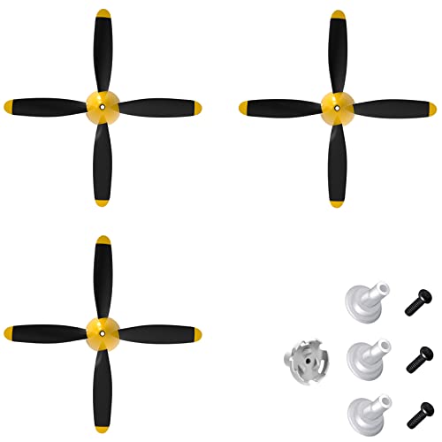 Flycolor 3 Sets Rc Plane 4Blade Propeller with Propeller Savers and one Adapters for VOLANTEXRC 76111 76112 76113 P40 BF109 P51 F4U T28 Airplane - Image 1