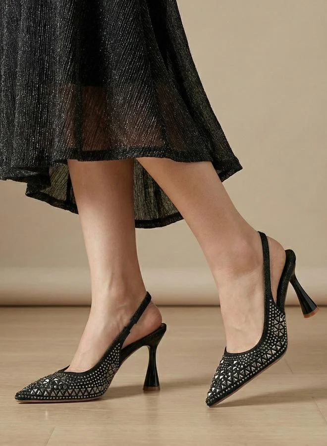 Styli Black Black Embellished Slingback Shoes for Women | Best Price UAE