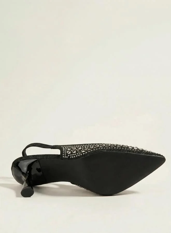 Styli Black Black Embellished Slingback Shoes for Women | Best Price UAE