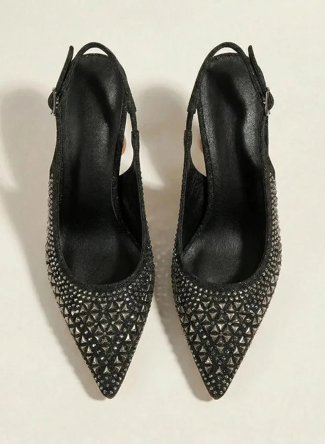 Styli Black Black Embellished Slingback Shoes for Women | Best Price UAE