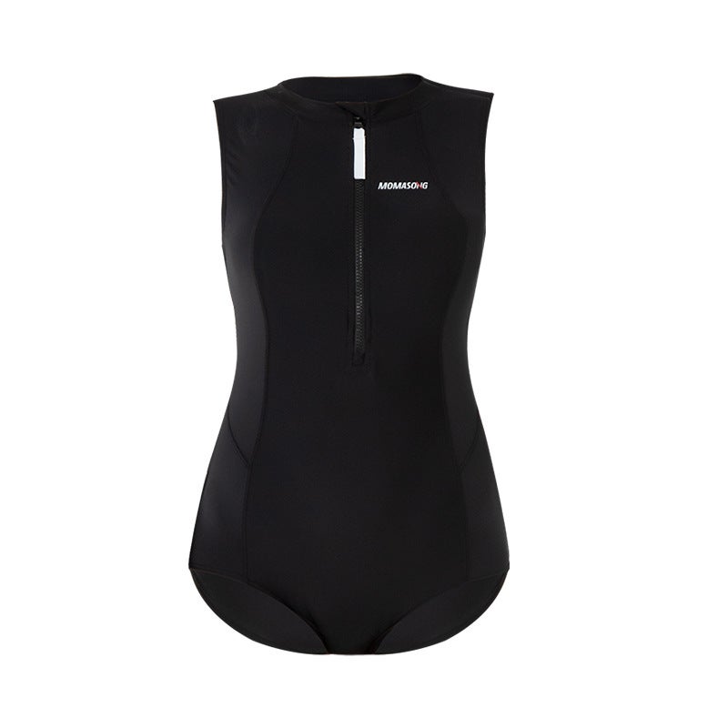 Momasong One-Piece Swimsuit Women Sleeveless Belly Covering Slimming High Elastic Triangle Training Professional Sports Swimsuit - Image 1