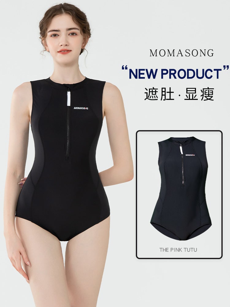 Momasong One-Piece Swimsuit Women Sleeveless Belly Covering Slimming High Elastic Triangle Training Professional Sports Swimsuit - Image 2