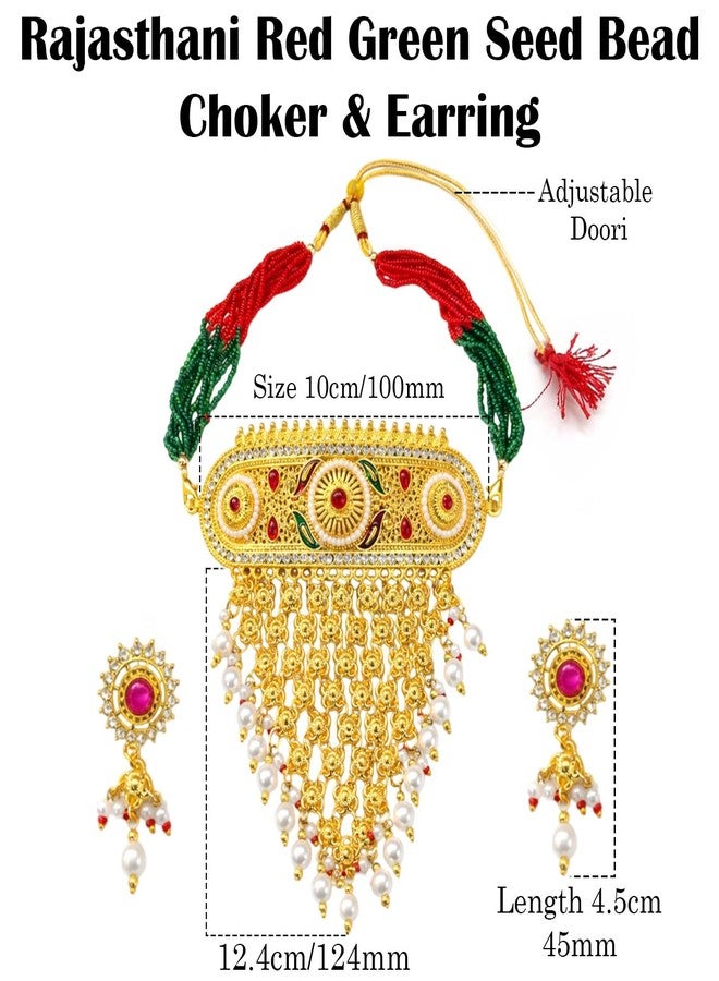 VAMA FASHIONS Gold Plated Traditional Rajputhi Stone Necklace Mini Aad Rajasthani Jewellery Neck Piece Choker Earrings Set for Women - Image 3