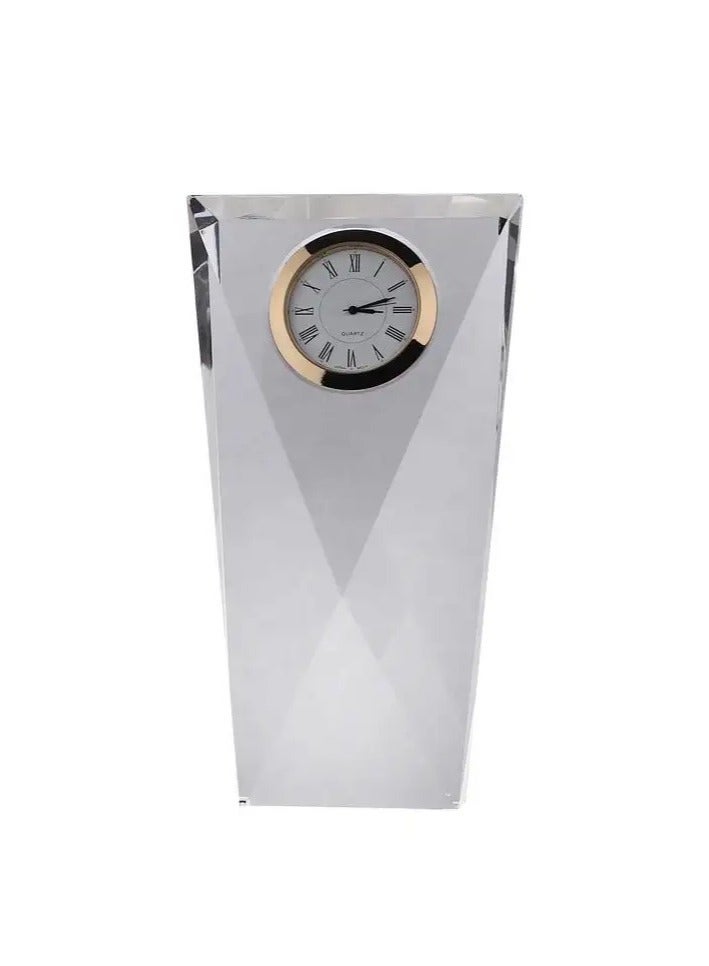 Transparent Mechanical Clock Crystal Personalized Shelf Timepiece Table Clock Service Award Business Promotion And Wedding Present Crystal Clock Tower Shape Gold - Image 1