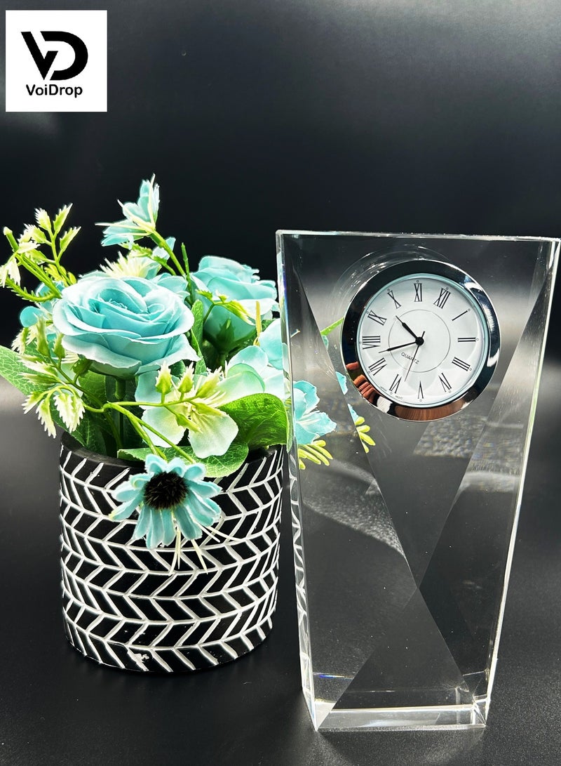 Transparent Mechanical Clock Crystal Personalized Shelf Timepiece Table Clock Service Award Business Promotion And Wedding Present Crystal Clock Tower Shape Gold - Image 2
