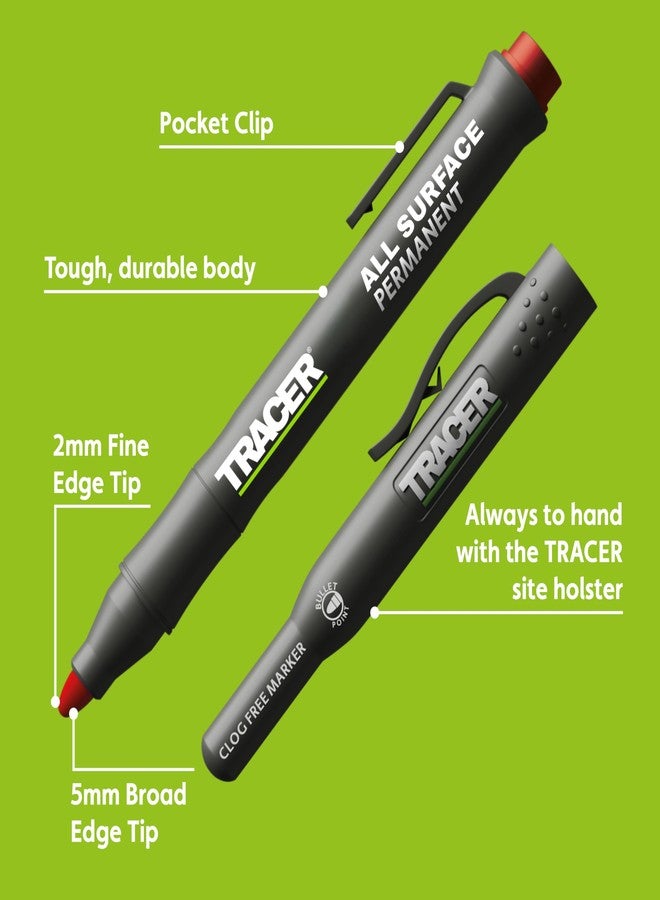 TRACER Clog-Free Construction Marker Kit with Holster for Concrete Marking and Construction applications - perfect for shiny and dusty surfaces - Black, Blue, and Red Construction Pens - Image 4
