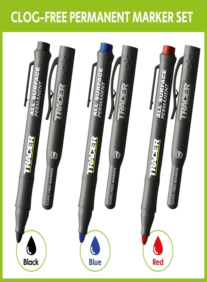 TRACER Clog-Free Construction Marker Kit with Holster for Concrete Marking and Construction applications - perfect for shiny and dusty surfaces - Black, Blue, and Red Construction Pens - Image 3