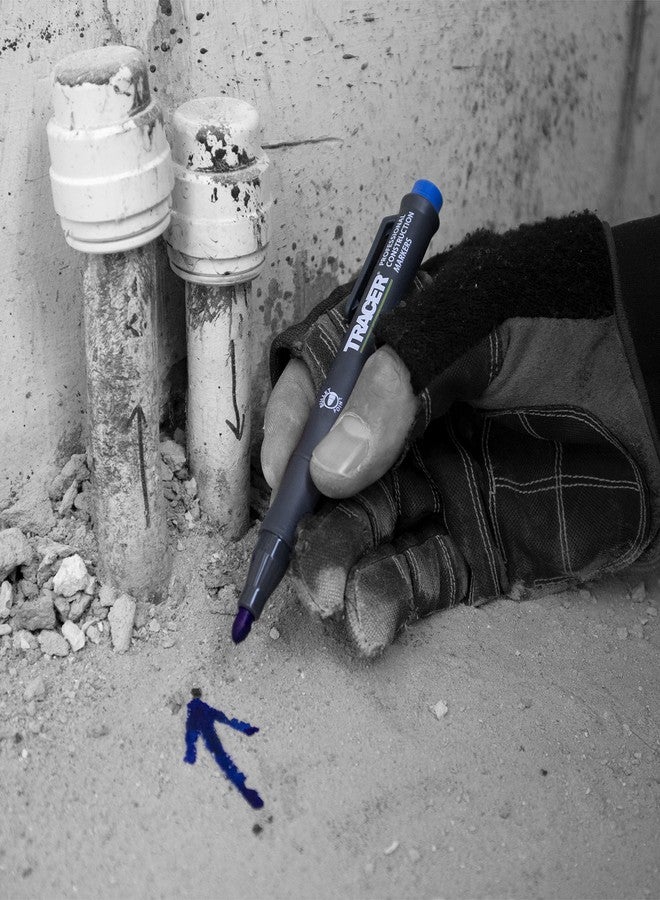 TRACER Clog-Free Construction Marker Kit with Holster for Concrete Marking and Construction applications - perfect for shiny and dusty surfaces - Black, Blue, and Red Construction Pens - Image 2
