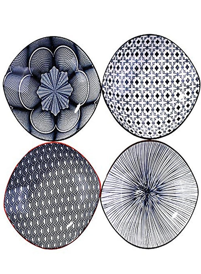 BOSILI Ceramic Boat-Shaped Serving Dinner Plates Set of 4, Unique Oval Sushi Platters, Traditional Geometric Porcelain Dessert plates for Salad or Snack, Dishwasher Safe - Image 1