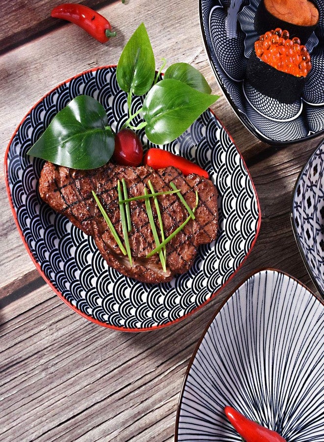 BOSILI Ceramic Boat-Shaped Serving Dinner Plates Set of 4, Unique Oval Sushi Platters, Traditional Geometric Porcelain Dessert plates for Salad or Snack, Dishwasher Safe - Image 3