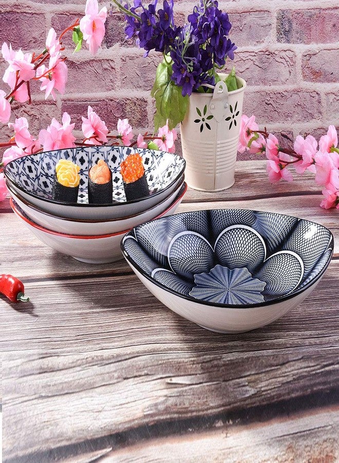 BOSILI Ceramic Boat-Shaped Serving Dinner Plates Set of 4, Unique Oval Sushi Platters, Traditional Geometric Porcelain Dessert plates for Salad or Snack, Dishwasher Safe - Image 5