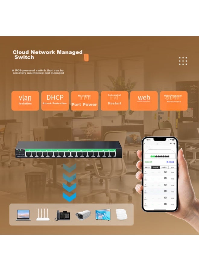 keepLiNK مفتاح إدارة السحابة Keeplink116Gs 16-Port Gigabit يدعم موزع شبكة VLAN - Image 2