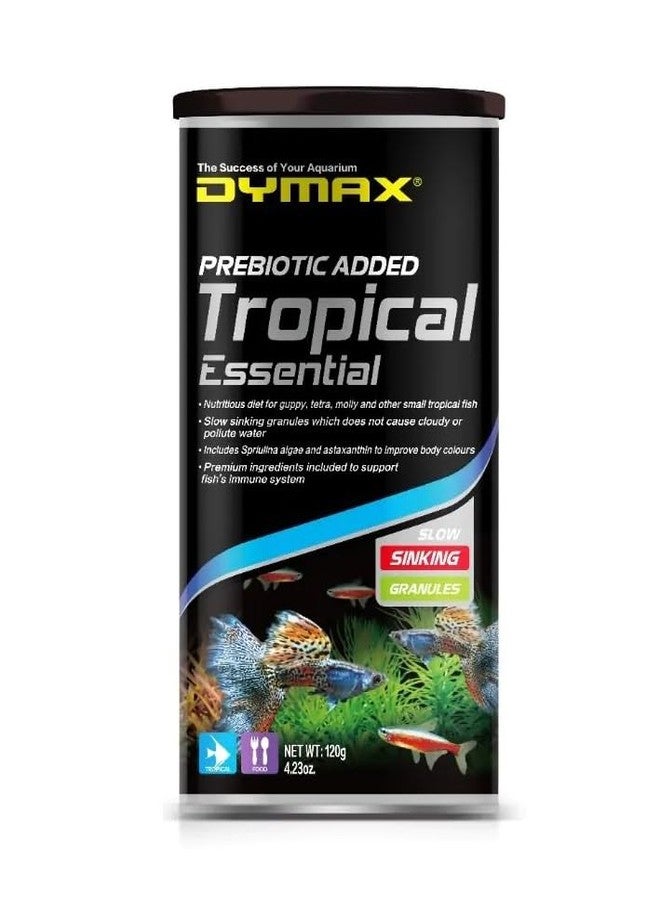 طعام أسماك الزينة Dymax Tropical Essential Slow Sinking Granules Prebiotic Added (عبوة 4.23 أونصة)