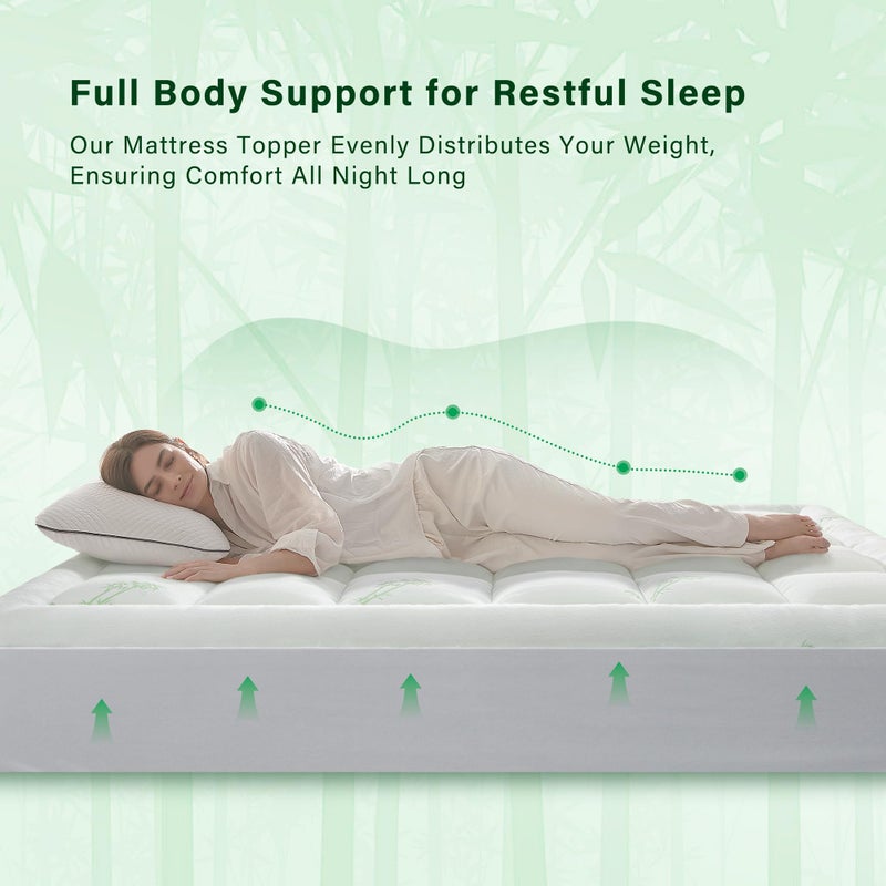 Anluoer Queen Mattress Topper Memory Foam, Rayon Derived from Bamboo Pillow Top Mattress Topper for Back Pain Relief, Cooling Soft Mattress Pad with 8-21" Deep Pocket, 60x80 Inches, White - Image 4