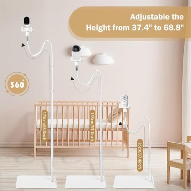 Baby Monitor Floor Stand Holder for home use, aluminum alloy, black, adjustable height up to 180CM with 360 rotation - Image 2