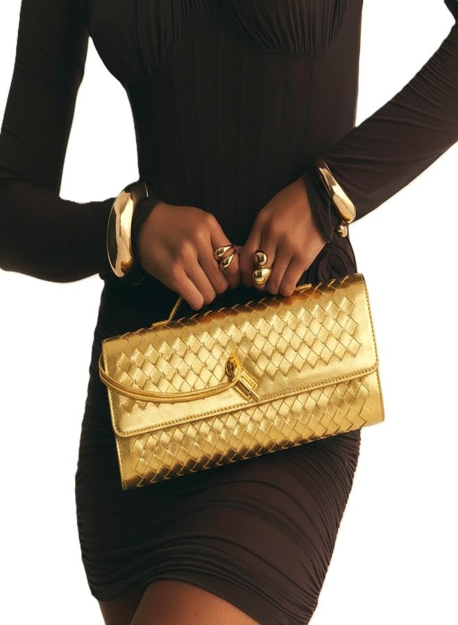 Jumping Deer Woven Clutch Purses for Women, Formal Satchel Crossbody Purse Shoulder Handbag Party Bag, Leather Evening Bag, Gold - Image 5