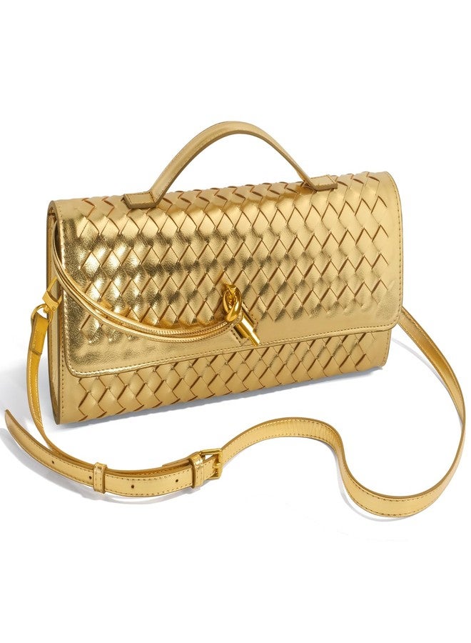 Jumping Deer Woven Clutch Purses for Women, Formal Satchel Crossbody Purse Shoulder Handbag Party Bag, Leather Evening Bag, Gold - Image 2
