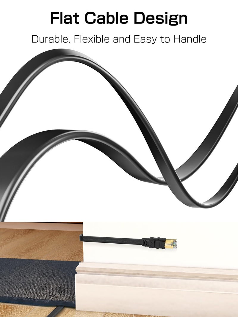 Senetem Cat 8 Ethernet Cable 100FT, High Speed 40Gbps 2000Mhz Flat Internet Network Patch Cord, RJ45 Shielded Outdoor&Indoor LAN Cable, Compatible for Gaming, PC, PS5/4/3, Xbox, Modem, Router - Image 5
