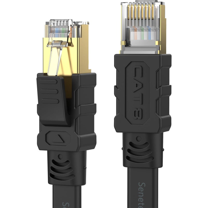 Senetem Cat 8 Ethernet Cable 100FT, High Speed 40Gbps 2000Mhz Flat Internet Network Patch Cord, RJ45 Shielded Outdoor&Indoor LAN Cable, Compatible for Gaming, PC, PS5/4/3, Xbox, Modem, Router - Image 1