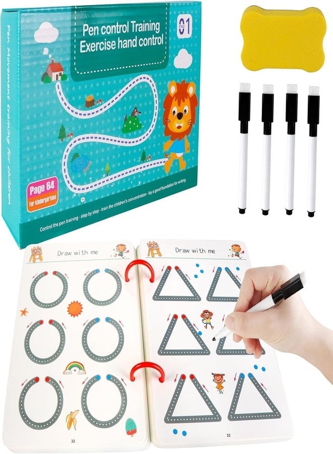 HIYON Reusable Alphabet & Number Tracing Practice Copybook Kit with Magic Pen | Preschool Handwriting & Pen Control Workbook for Kids 3-8 Years | Montessori Lines & Shapes Book (64 Pages) - Image 2