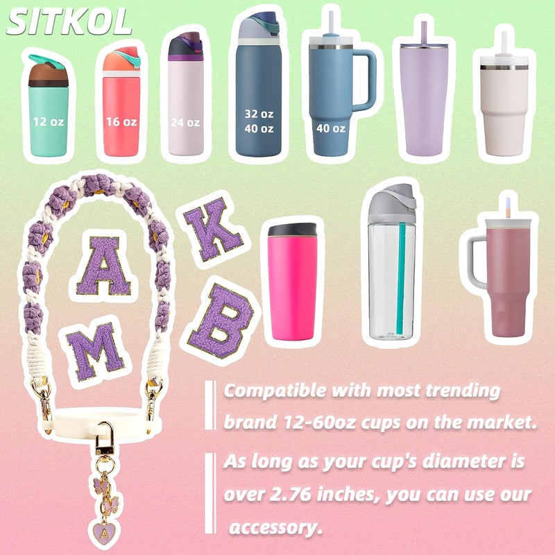 SITKOL Cute Letter Charm Set Compatible with Owala Water Bottle 24 oz, 32 oz, 40 oz, Owala Kids, Owala Coffee Tumbler, Owala FreeSip – Includes Handle Strap, for Owala Accessories & Stanley Cup Accessories - Image 2