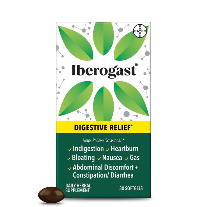 Iberogast Softgels Herbal Relief of Stomach Upsets Occasional Indigestion Bloating Gas Nausea Upset Stomach 6Herb Blend with Iberis Amara Peppermint Licorice Lemon Balm 30ct - Image 1