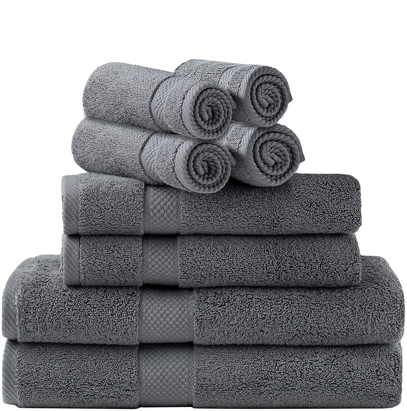 SimpliMagic Towel Set 2 Bath Towels 2 Hand Towels and 4 Washcloths 8 Piece Set Ring Spun Cotton Highly Absorbent Towels for Bathroom Shower Gray
