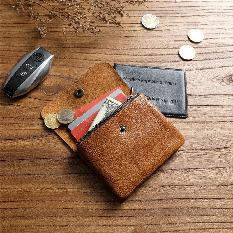 Men's Minimalist Bifold Wallet Genuine Top Grain Leather Short Wallet with Expansion Capacity, Coin Pocket, Daily Carry - Image 2