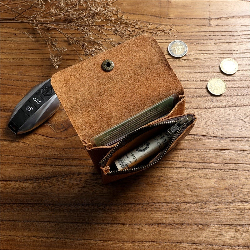 Men's Minimalist Bifold Wallet Genuine Top Grain Leather Short Wallet with Expansion Capacity, Coin Pocket, Daily Carry - Image 4