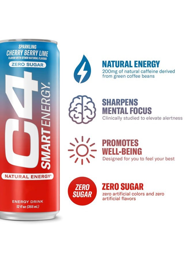 CELLUCOR C4 Smart Energy Drink – Boost Focus and Energy with Zero Sugar, Natural Energy, and Nootropics - 200mg Caffeine - Cherry Berry Lime (12oz Pack of 12) - Image 2