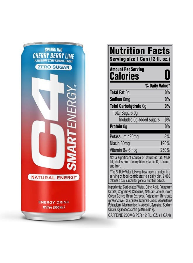 CELLUCOR C4 Smart Energy Drink – Boost Focus and Energy with Zero Sugar, Natural Energy, and Nootropics - 200mg Caffeine - Cherry Berry Lime (12oz Pack of 12) - Image 3