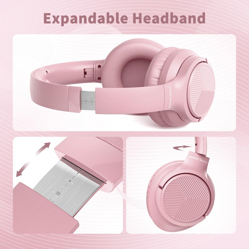 Botesty Sound Wired Headphones with Microphone, Over Ear 3.5mm Plug in Headphones with 4.9ft Tangle-Free Nylon Cord for Tablet, Laptop, MP3/4, School, Airplane Travel (Pink) - Image 4