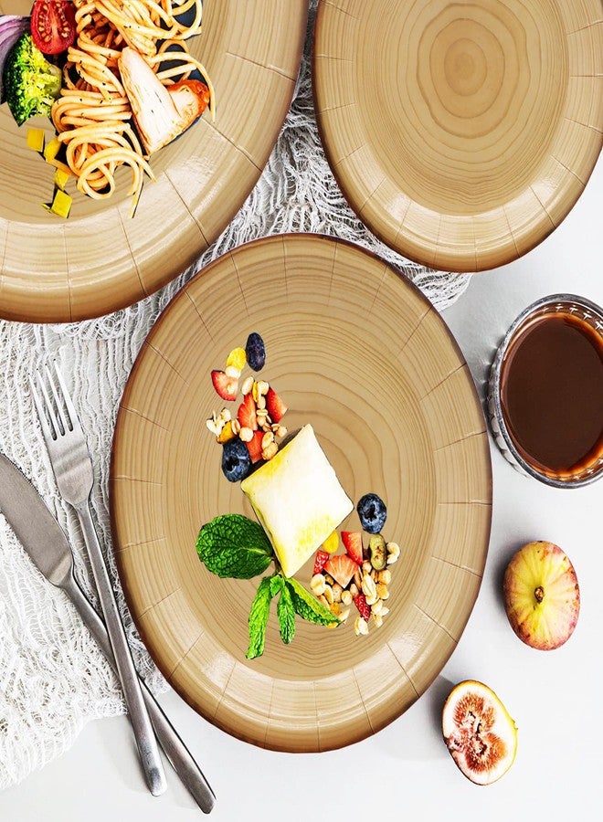 HSPAIDYP 175Pcs Wood Grain Party Supplies Rustic Wood Slice Party Set 9"& 7"Wood Plates Napkins Cup Knives Forks Spoons for Camp Fire Camping Woodland Animal Lumberjack Baby Shower Birthday Party Decor Serve25 - Image 5