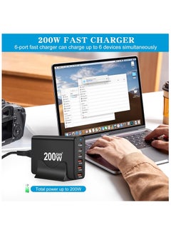 TecV 200W USB C Charger Block Multiple Ports, GaN III USB Charging Station 6 Ports Hub, Multi Port for Laptop MacBook iPad iPhone 15 Galaxy Google Pixel Motorola Dell AirPods Switch  - Image 2